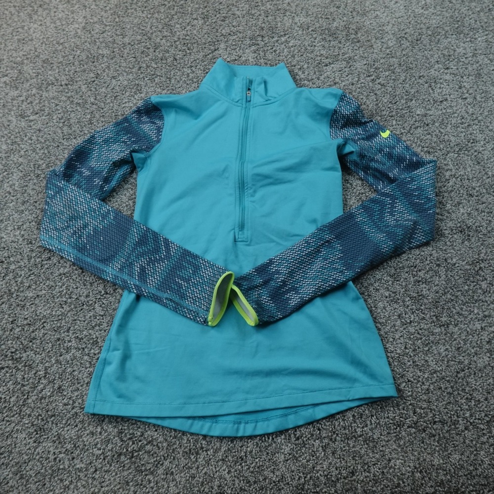 Nike Pro Pullover Womens S Blue Teal Dri Fit 1/2 Zip Performance Workout Gym Top